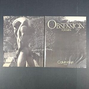 1989 Calvin Klein Obsession Cologne For Men Vintage Print Ad Nude Couple Outside